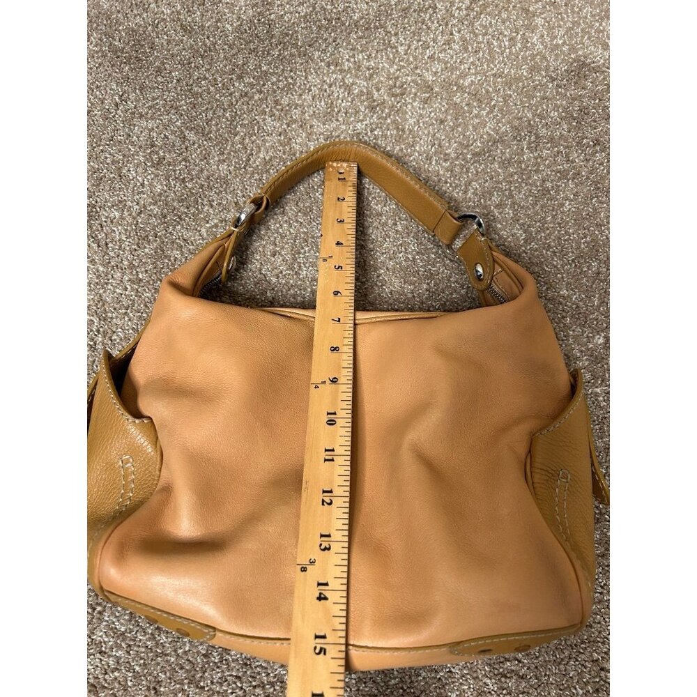 Tod's Leather Shoulder Bag/purse hobo style zip top cognac/tan slouchy stitched - Picture 10 of 11